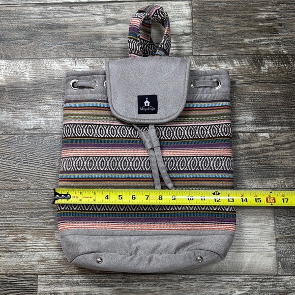 Gray Geometric Pattern Backpack with Drawstring Closure - Picture 16 of 16